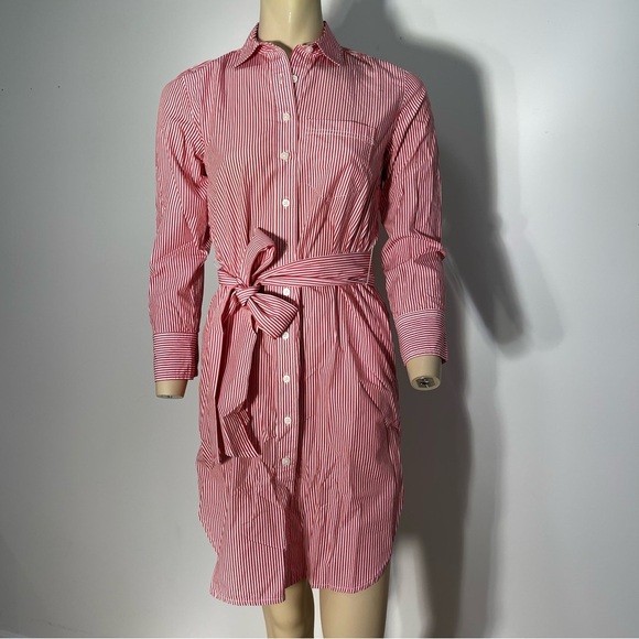 J.CREW Classic Red White Striped Belted Crisp Poplin Shirt Dress Size 0P - Picture 3 of 11